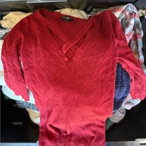 Express Women's V-Neck Sweater in Bold Red Crossover Front design New XS Mid sle